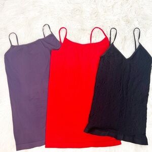 NIKIBIKI LOT OF 3 LAYERING CAMI TANK TOPS BLACK RED PINK WOMENS ONE SIZE